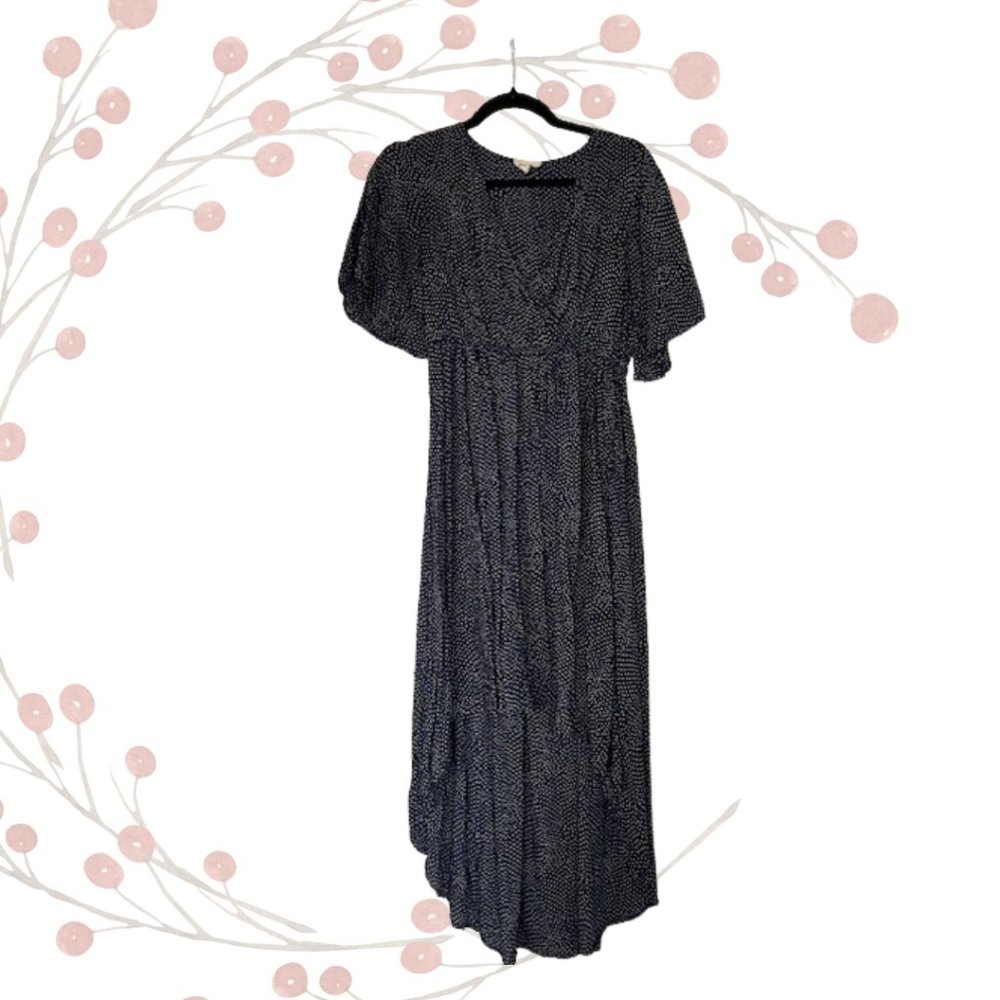Hem & Thread Blue and Cream Confetti Dot High Low Dress, Size Small